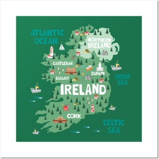 Ireland Illustrated Map Posters and Art